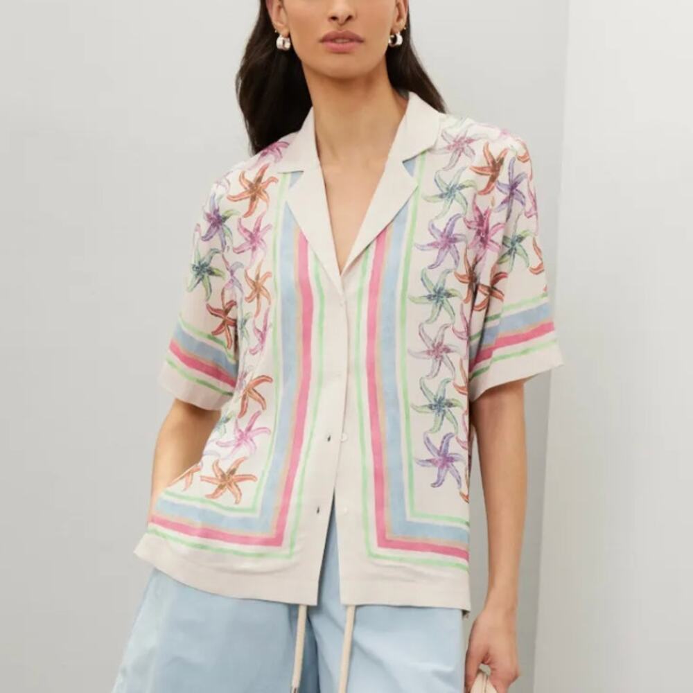 Scotch & Soda Cream Button-Down Shirt with Pastel Stripe & Starfish Print